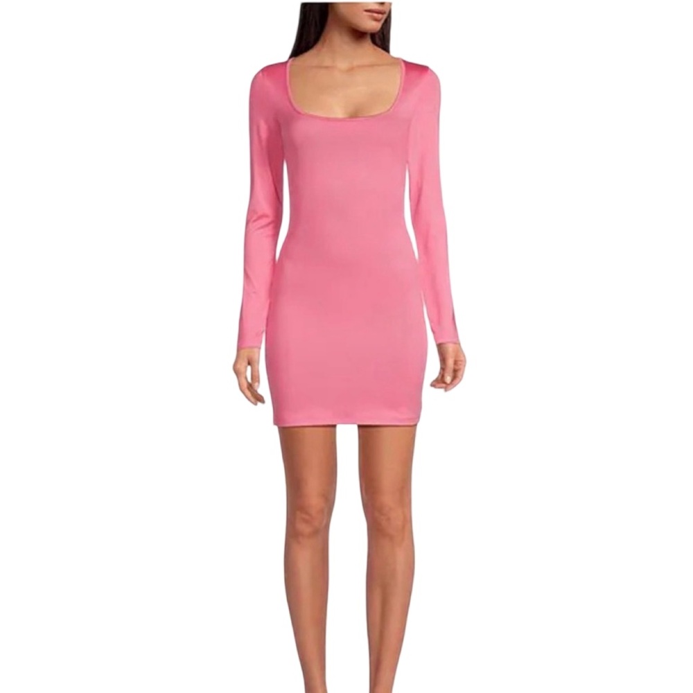 NWT Gianni Bini Pink Bodycon Mini Dress Long Sleeve‎ Scoop Neck Barbiecore Small